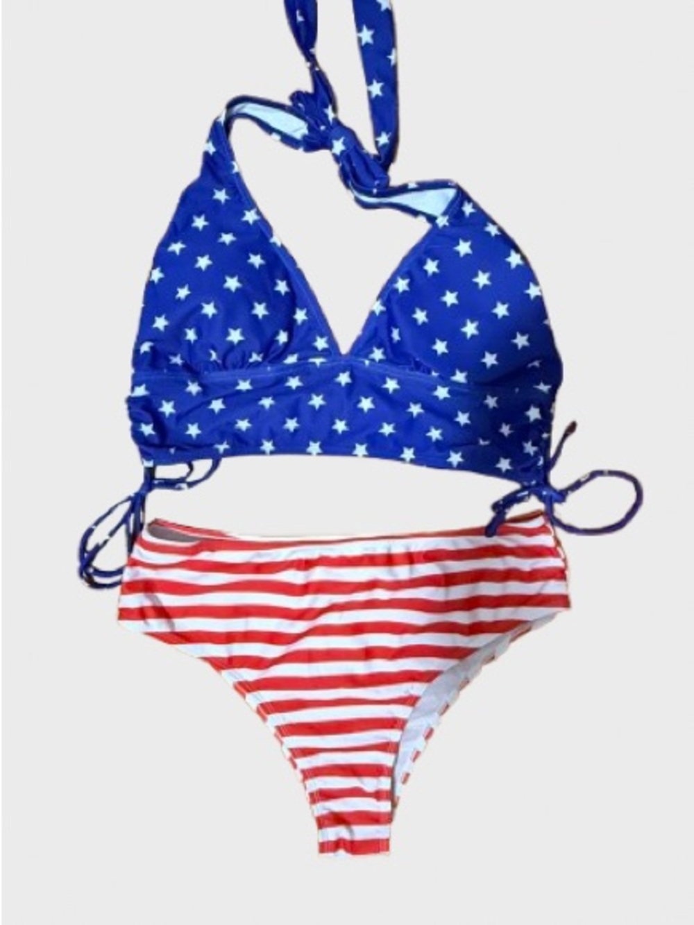 NWOT Star Print Halter Bikini Set in Blue and Red